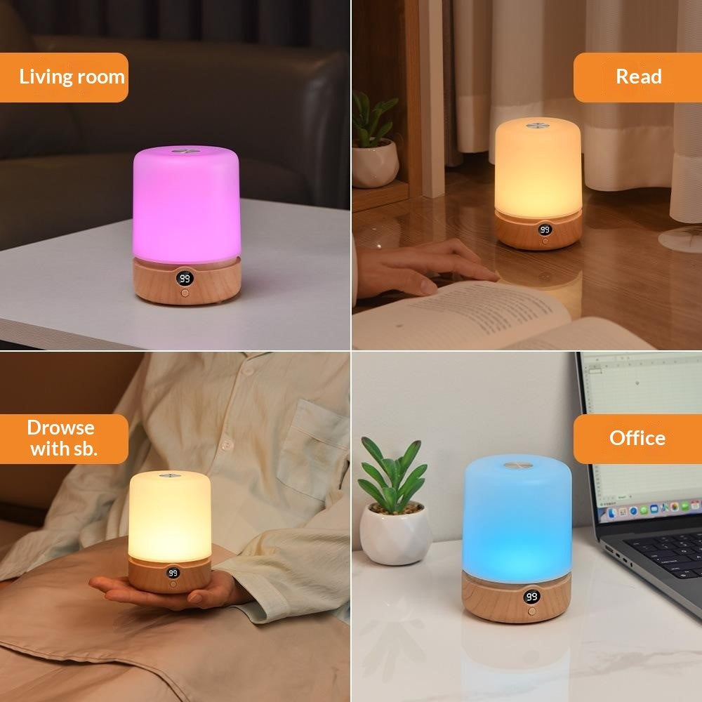F3 Wood Grain RGB Timing Night Light Touch Control Desktop LED Ambient Lamp for Bedroom Living Room