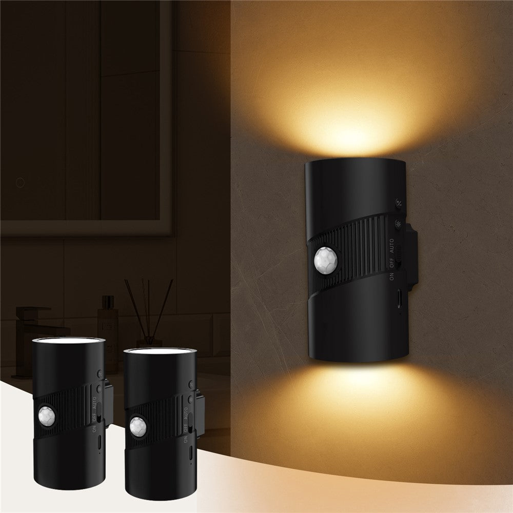 YSJ-008 2Pcs Motion Sensor LED Night Light Magnetic Wall Lamp Dimmable 3 Color Temperature Dual Direction Light