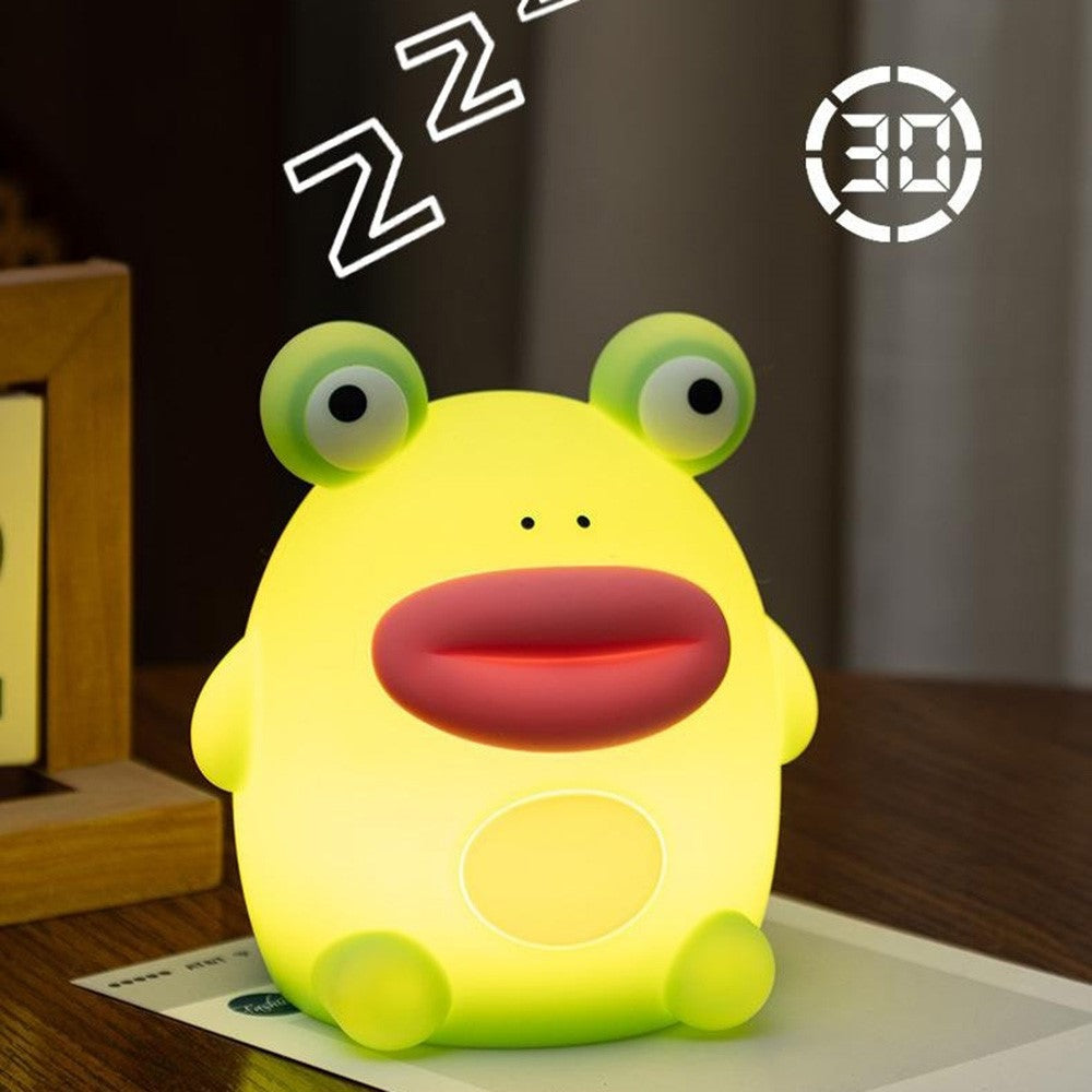 PP-D10 Frog Shape Night Light 3-Brightness Levels RGB Color Changing Remote Control Silicone Touch Lamp for Kids Bedroom