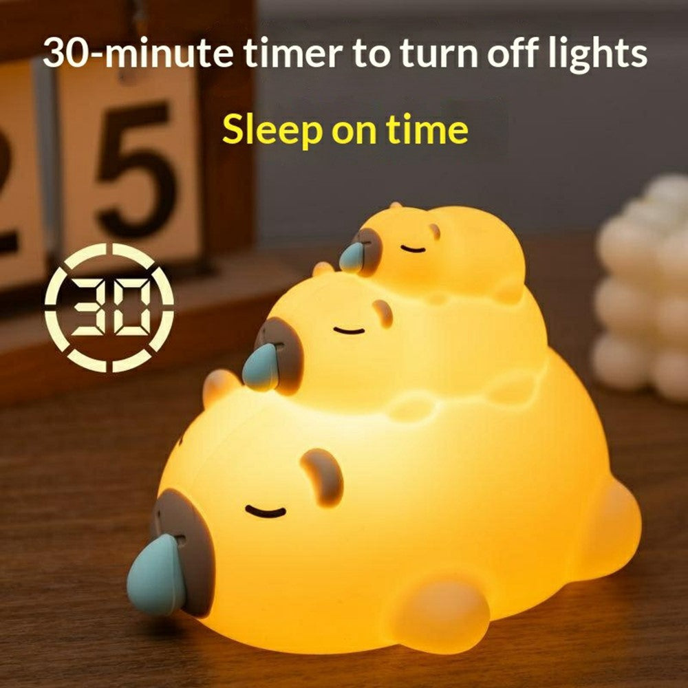 PP-D05 Cartoon Animal-Shaped Night Light Silicone Touch Control 3-Brightness Levels 30-Minute Timer 1200mAh Pat Lamp for Bedroom Desktop