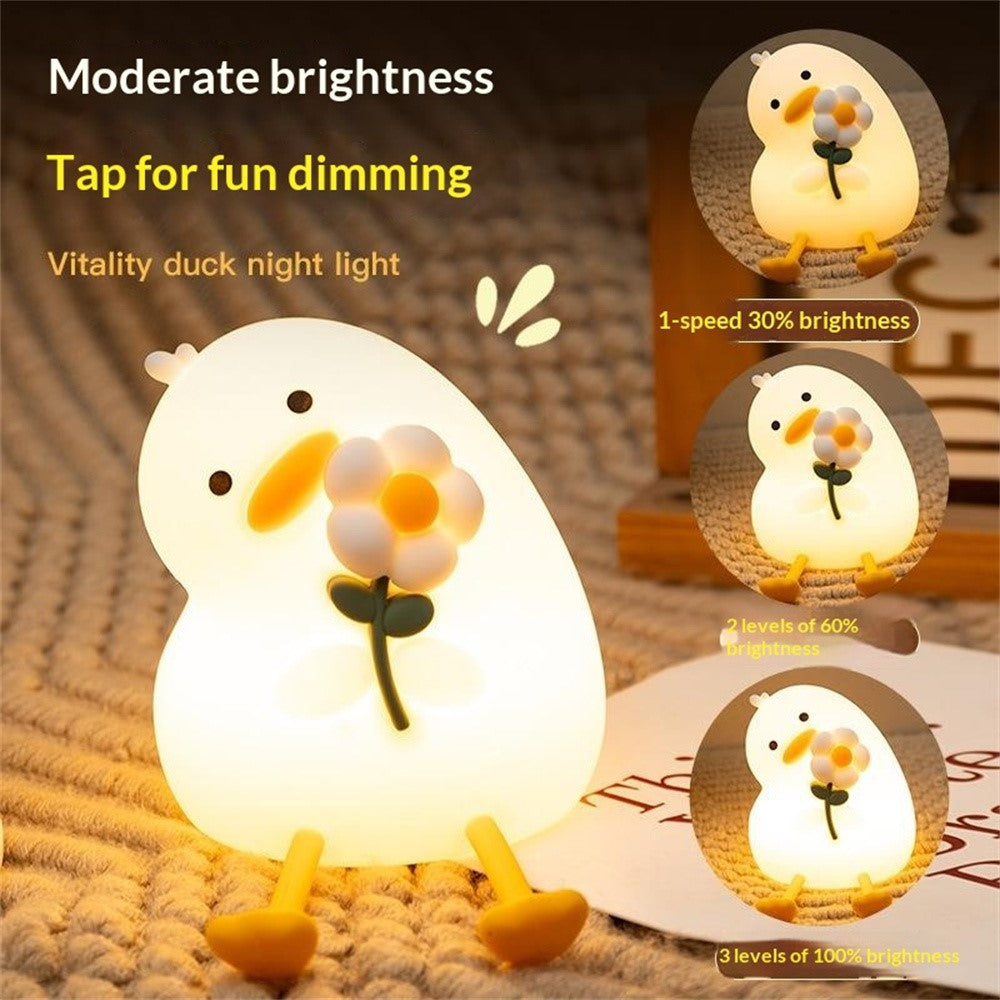 PP-D03 Colorful RGB Remote Control Cartoon Duck-Shaped Night Light Silicone 3-Brightness Levels Timer Touch Night Lamp for Bedroom