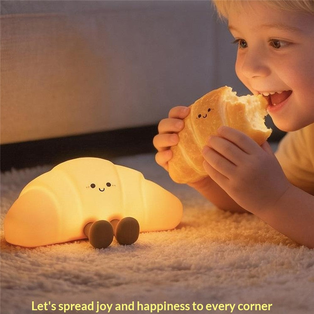 XJA089 Cartoon Croissant Shape Silicone Night Light Colorful RGB Touch Control LED Bedside Night Lamp for Bedroom
