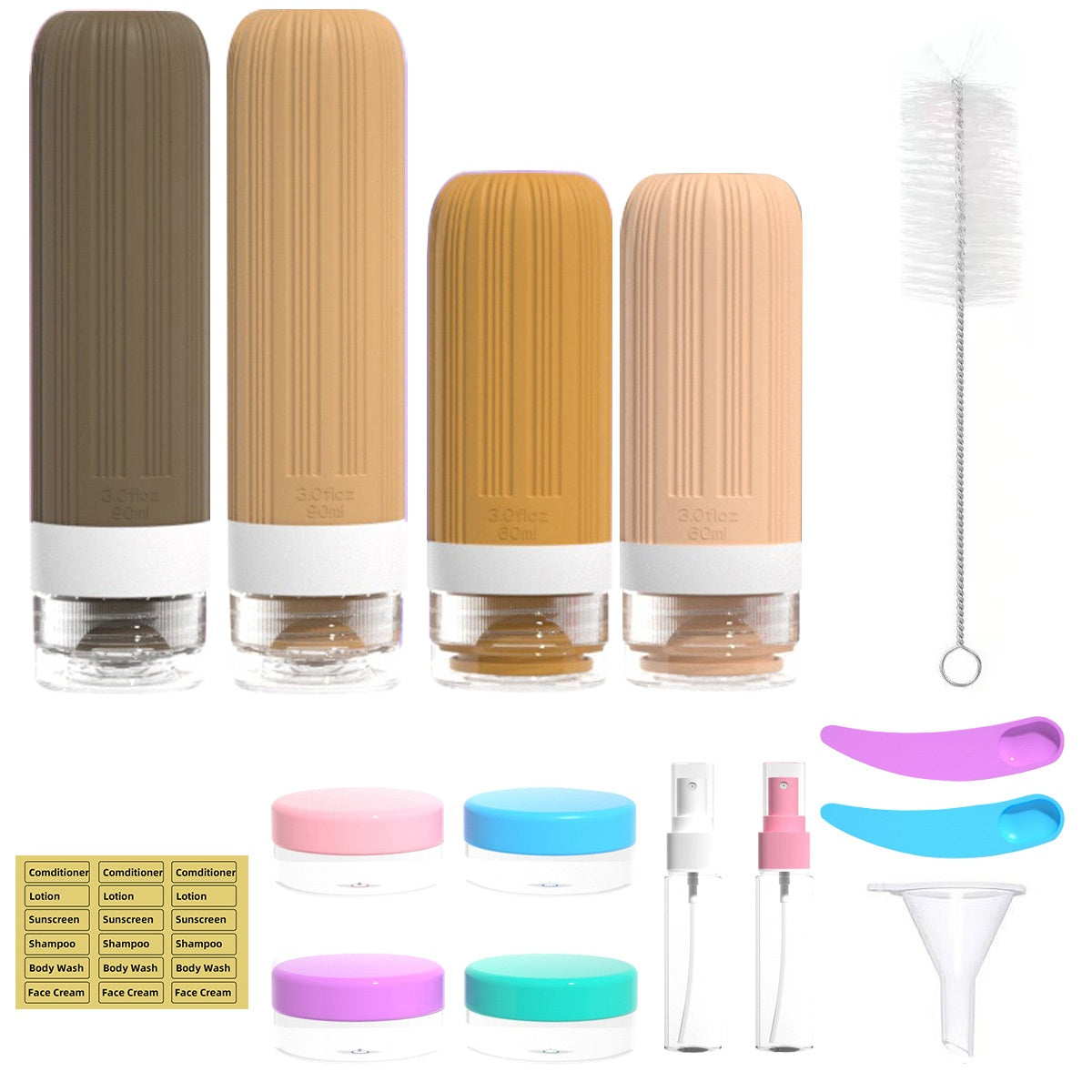 Leak Proof Travel Silicone Bottles Set 60ml 90ml Portable Containers for Shampoo Body Wash