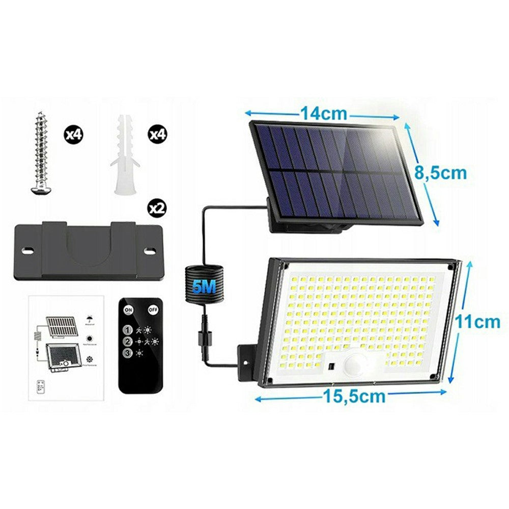 172 LED 300W Solar Powered Motion Sensor Light Outdoor Waterproof Smart Charging Wall Lamp