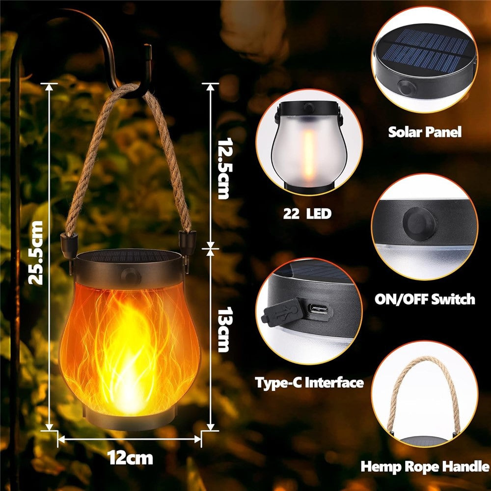 Solar Powered Flame Light Rope Hanging Outdoor Camping Lantern Garden Decor Lamp