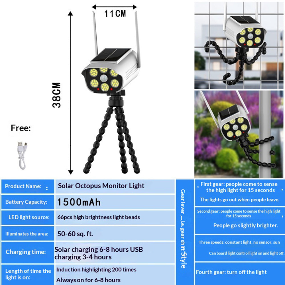 Simulated Security Camera Solar Light with Flexible Octopus Mount Outdoor Motion Sensor LED Street Lamp for Yard