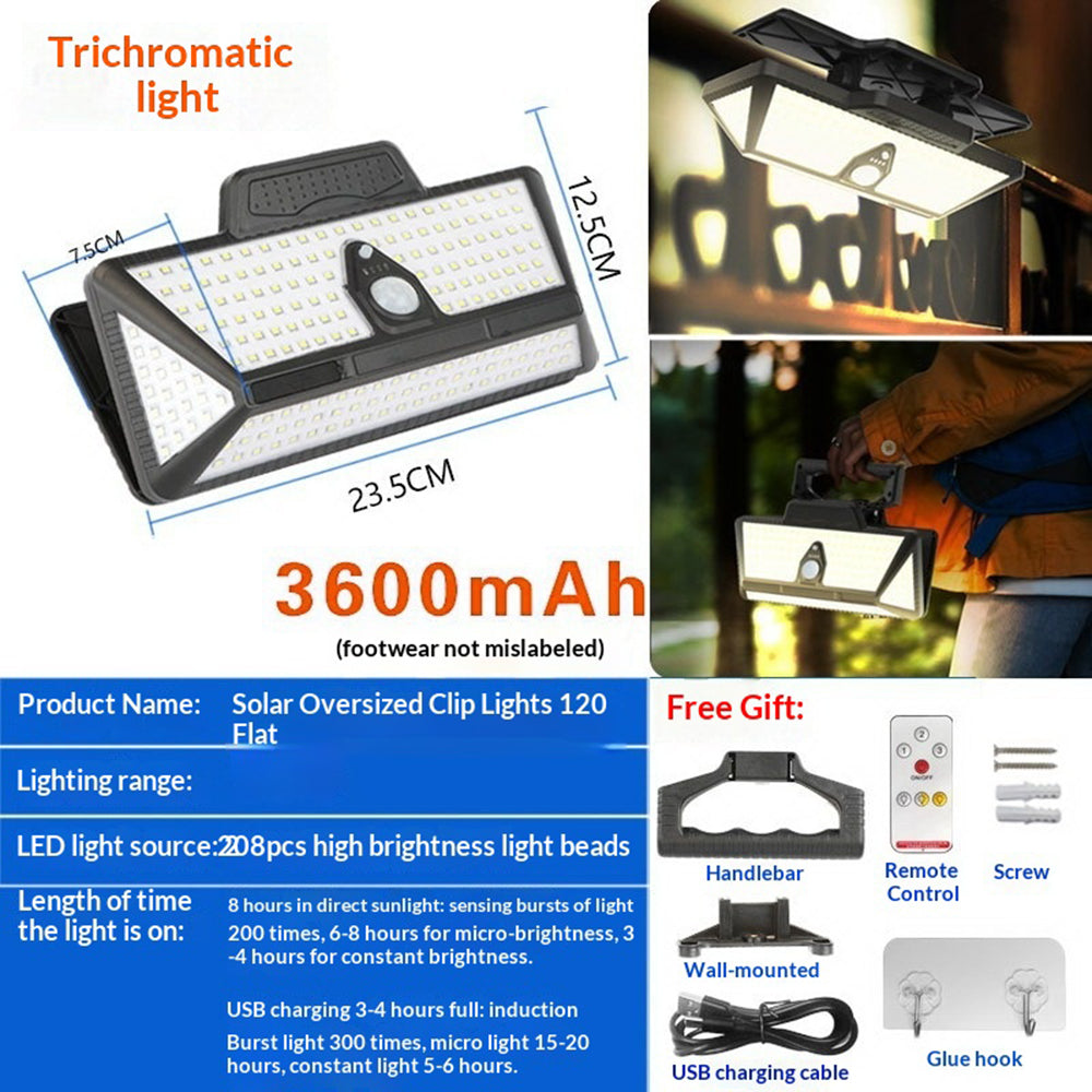 GY00803 3 Color Modes 208 LEDs Motion Sensor Solar Light for Yard IP44 Waterproof Clip-on Garden Lamp