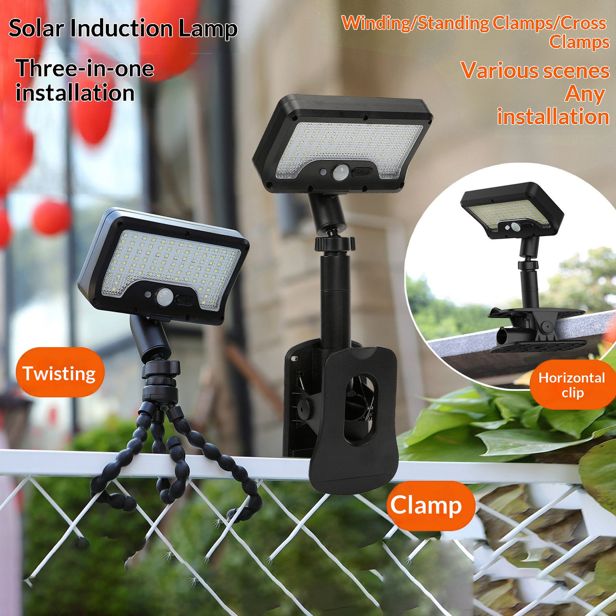 P21 Solar Motion Sensor Light IP65 Waterproof 92 LEDs Outdoor Garden Clamp Lamp with Octopus Mount