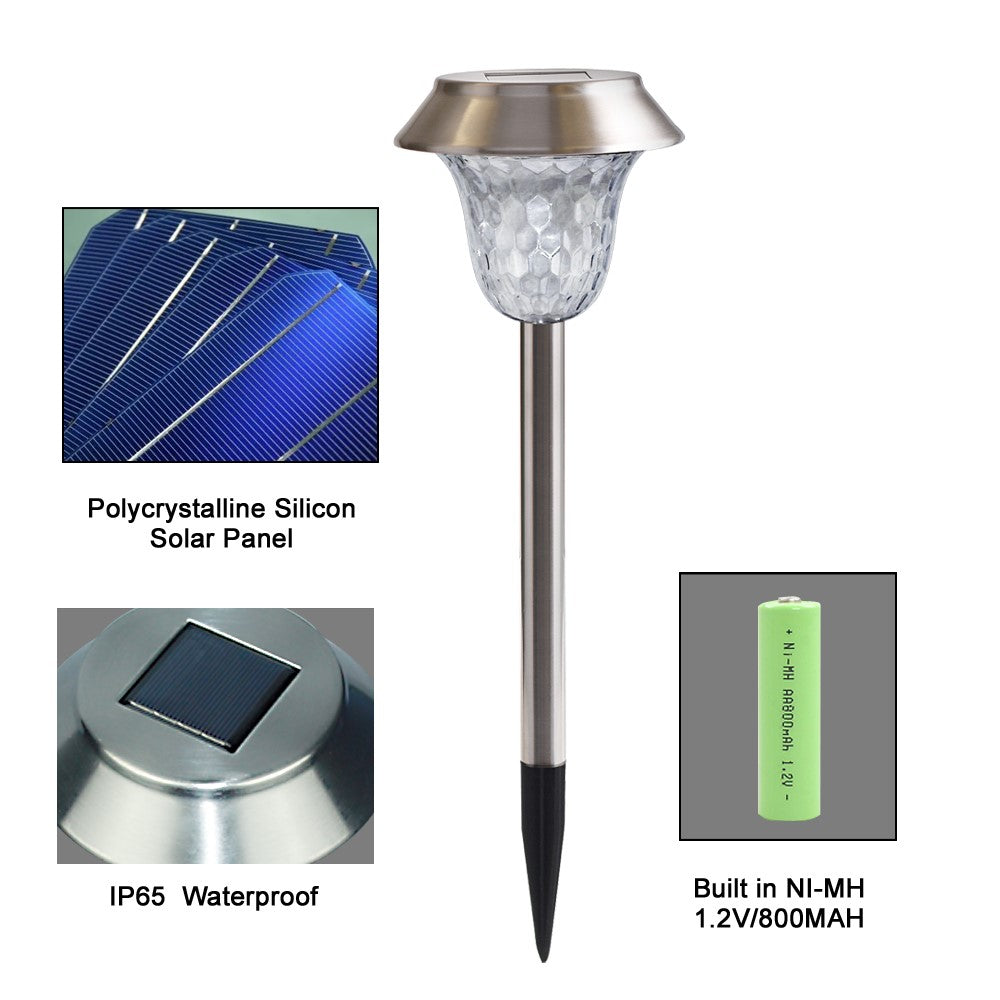 CIS-57453A 4Pcs / Set Stainless Steel Solar Stake Light IP65 Waterproof Garden Lamp for Lawn Patio Yard