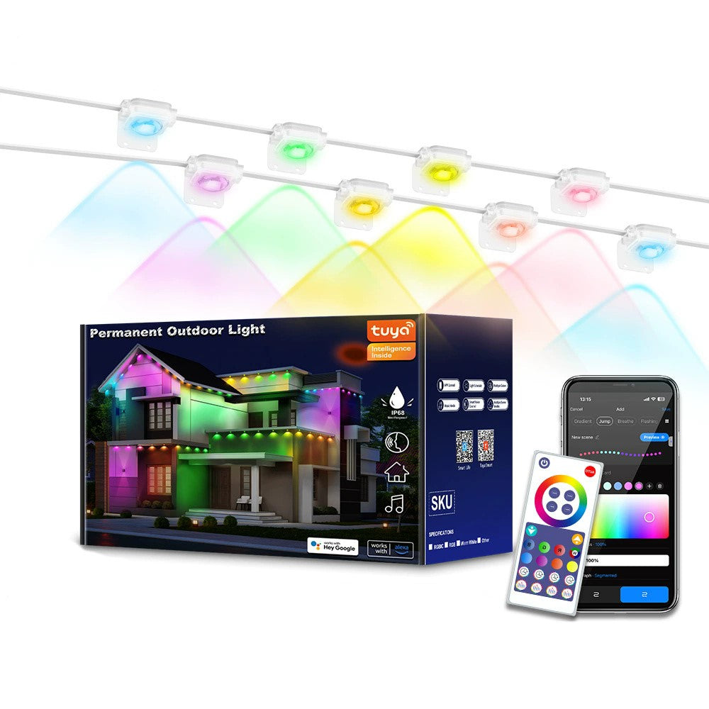 WY021 WiFi RGBIC Color Smart Lights 15M 30-LED Outdoor Eaves Light IP67 Waterproof APP Controlled