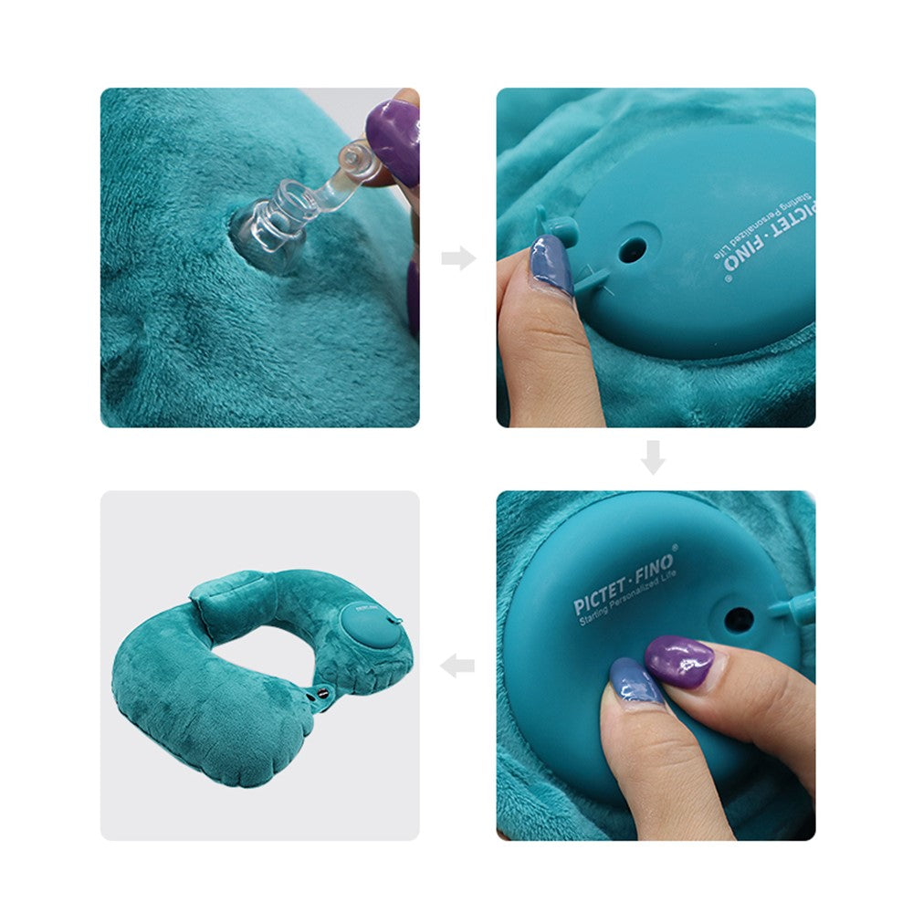 PICTET.FINO RH80 U-Shape Portable Press Inflatable Pillow Camping Travel Nap Neck Cushion with Storage Bag