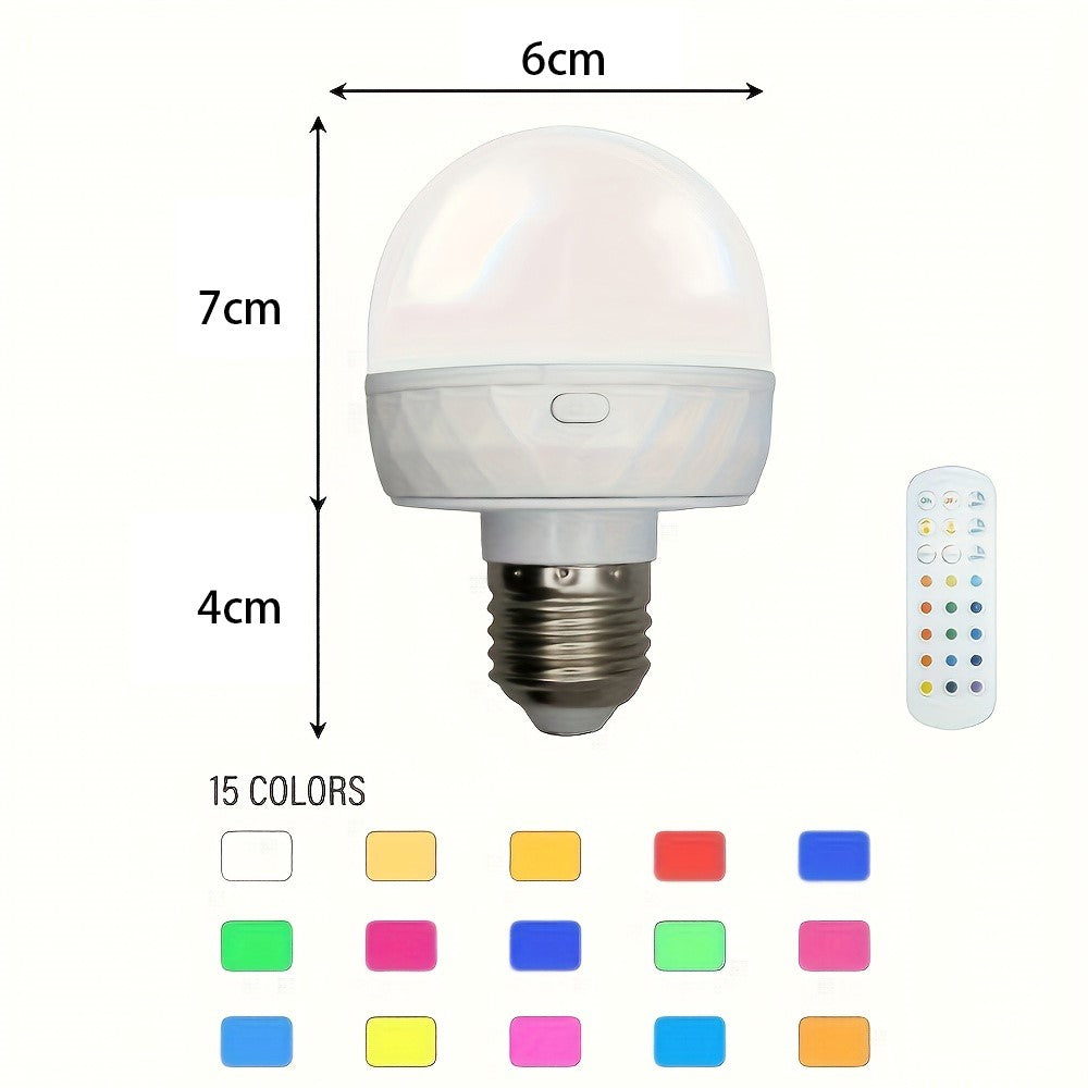RGB Light Bulb Built-in 2500mAh Battery Remote Control Stepless Dimming LED Mood Light with Detachable E27 Base