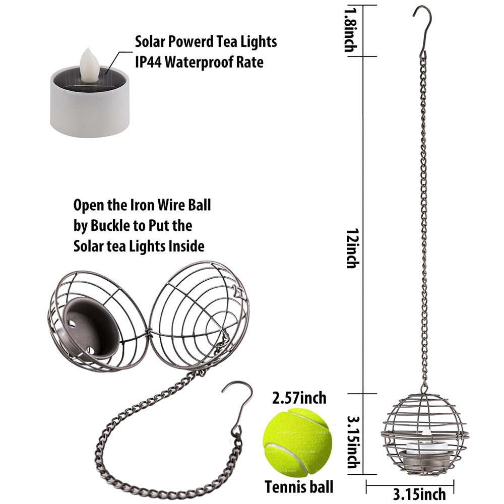 4Pcs Outdoor Solar Hanging Lanterns LED Lights Iron Wire Garden Patio Waterproof Decoration Light