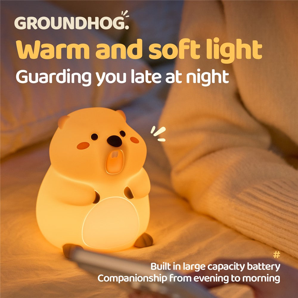 A077 Silicone Night Light Groundhog Shape 3-Level Touch Control 1200mAh 30min Timer