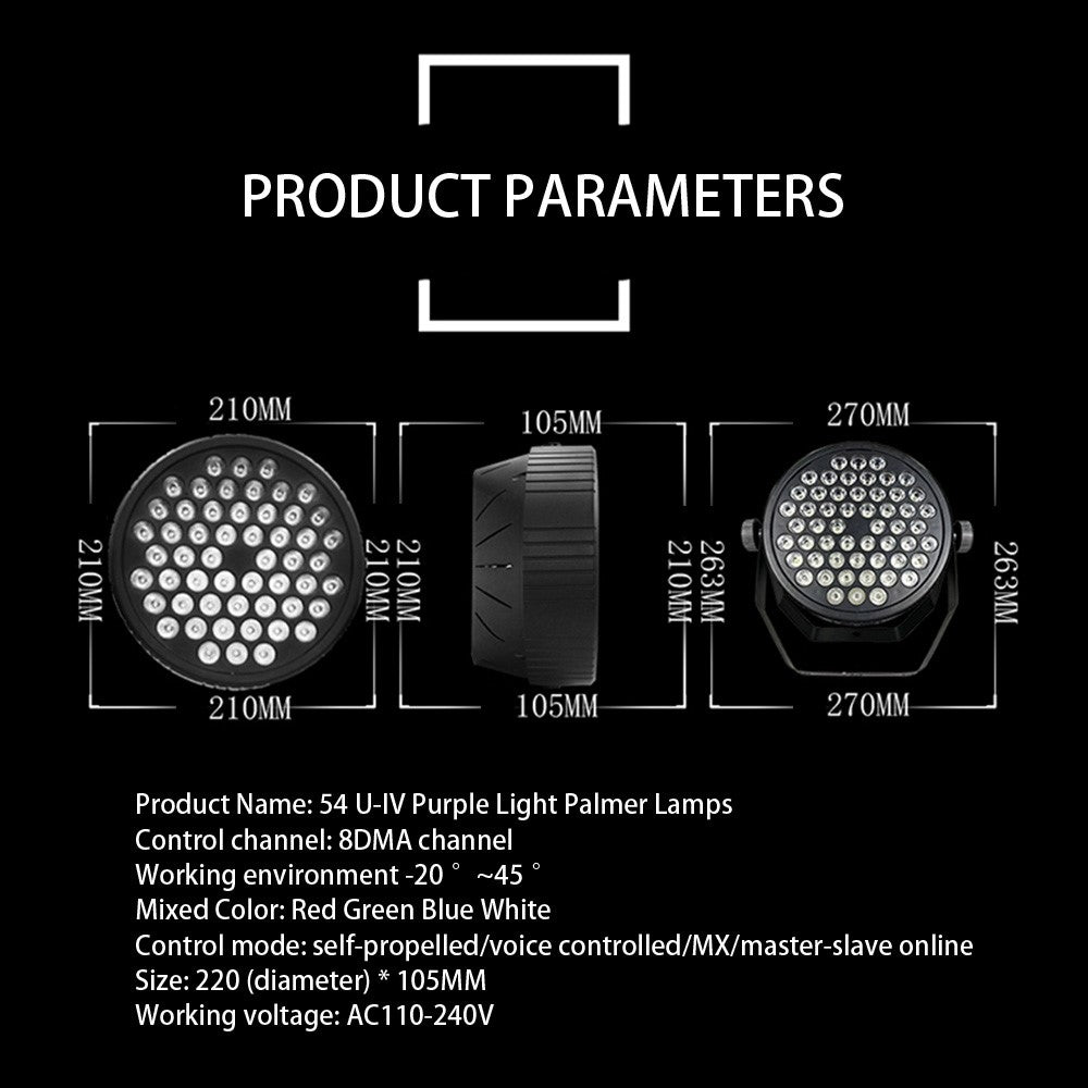 54LED 1W RGB Par Light Stage Lights with 2 Handle Remote Control Uplighting Lights for Club KTV Disco Party