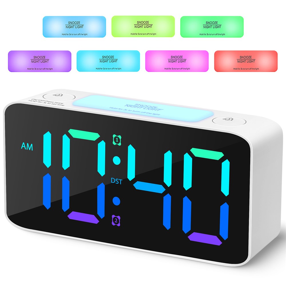 Adjustable Volume Alarm Clock Student Adult Digital Clock with 7 Color Night Light