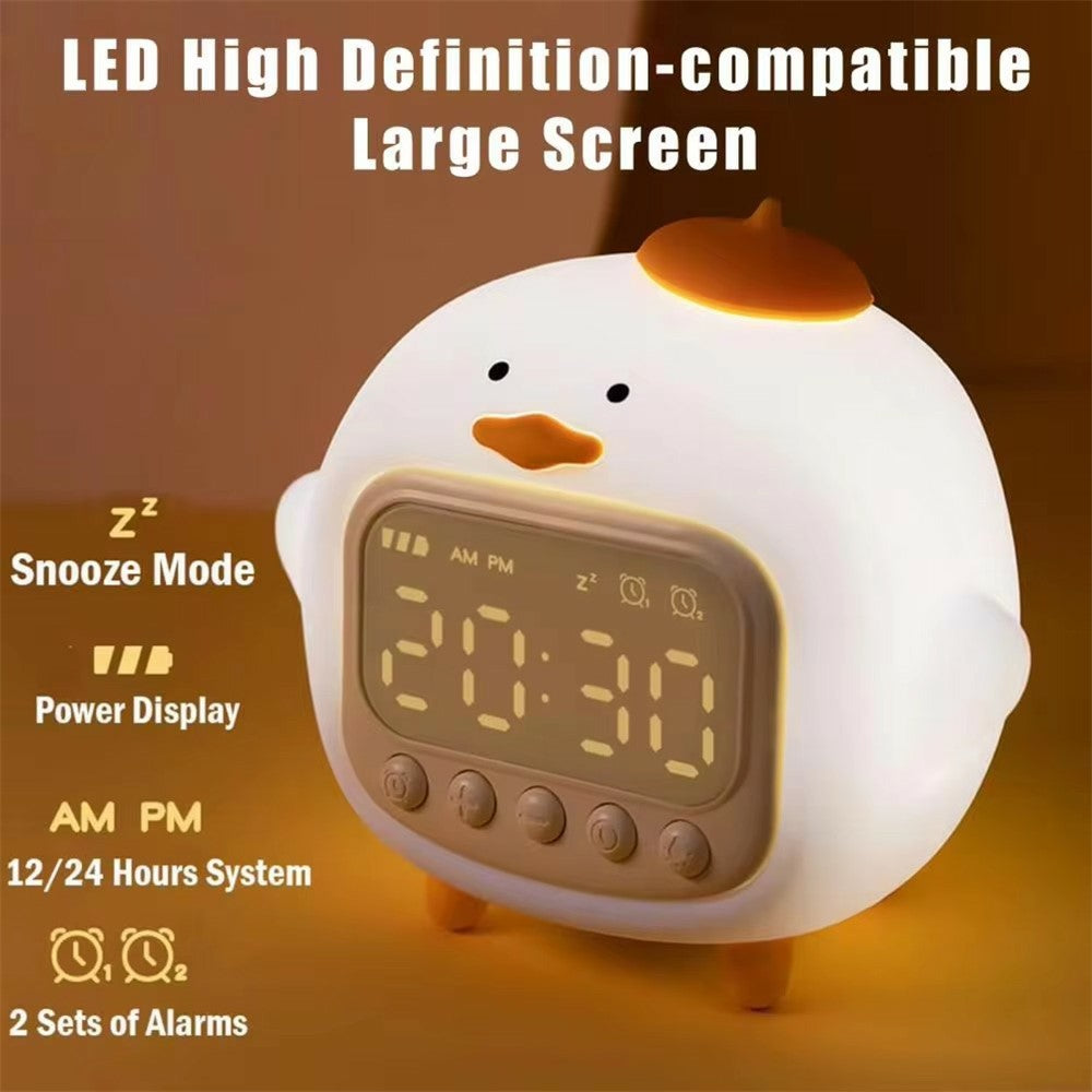 C15 Hugging Duck LED Display Alarm Clock Stepless Dimmable Soft Silicone Night Light