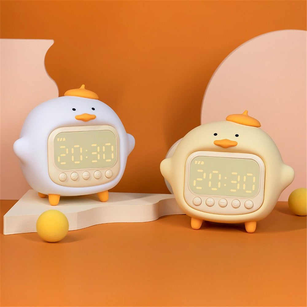 C15 Hugging Duck LED Display Alarm Clock Stepless Dimmable Soft Silicone Night Light
