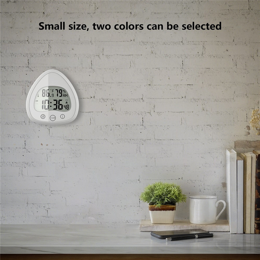 Silent Digital Alarm Clock with Suction Cup Waterproof Countdown Timer Temperature Humidity Sensor