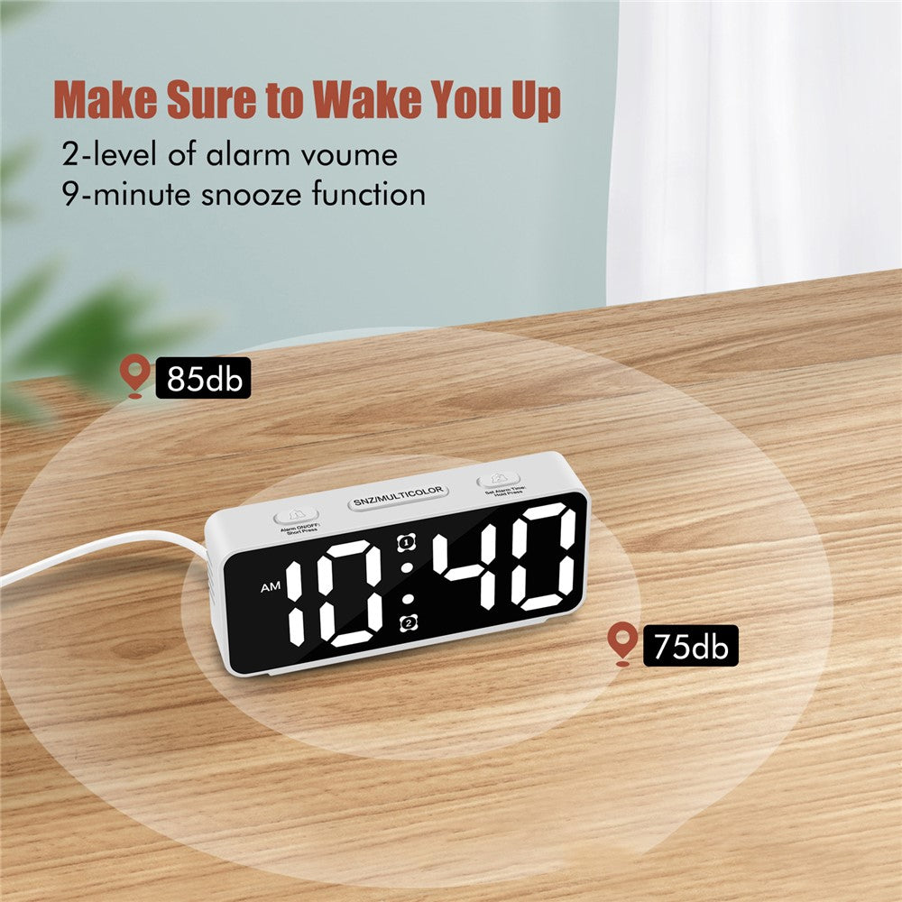 YF2024 Dual Alarm 15 RGB Colors LED Mirror Surface Clock Mini Student Desktop Digital Clock
