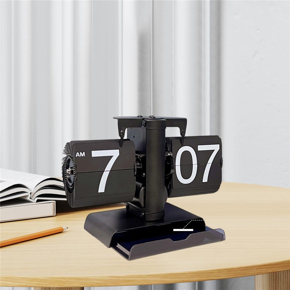 Vintage Auto Flip Clock with Drawer Mechanical Balance Flip Desk Clock for Living Room