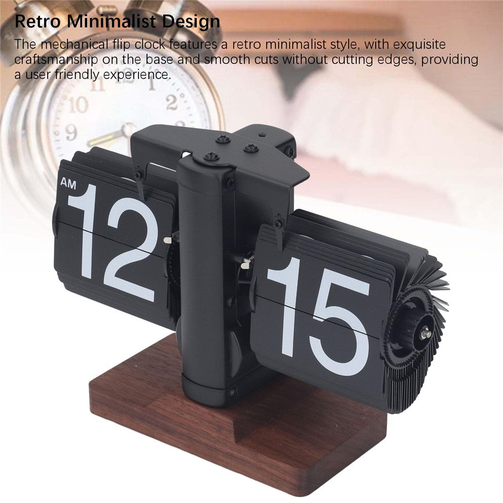 Automatic Flip Clock Retro Simple Home Table Clock Single Foot Stainless Steel Quartz Movement Flip Clock Walnut Square Base