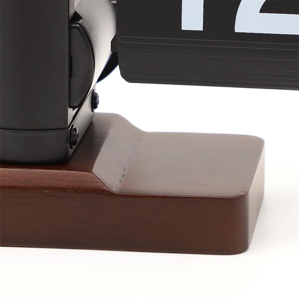 Automatic Flip Clock Retro Simple Home Table Clock Single Foot Stainless Steel Quartz Movement Flip Clock Walnut Square Base