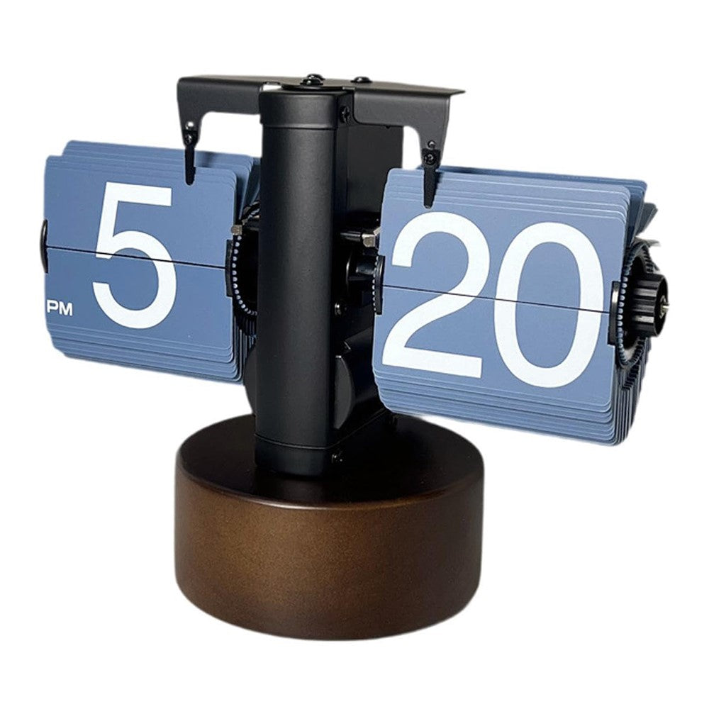 Retro Auto Flip Clock with Walnut Round Base for Home Living Balance Mechanical Desk Flip Clock