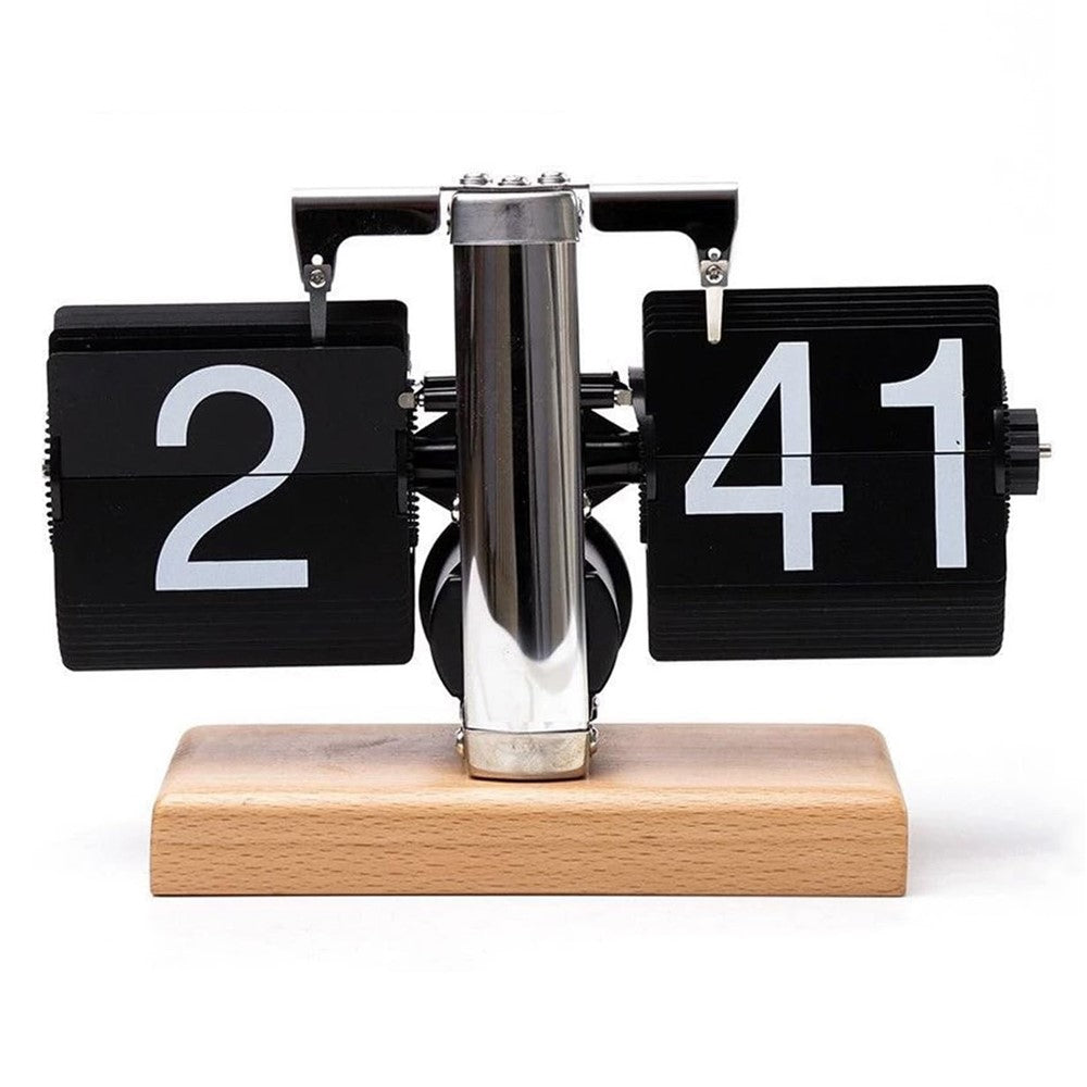 Retro Klappuhr Flip Clock Holz Buchenholz Tischuhr Vintage Automatisch Design