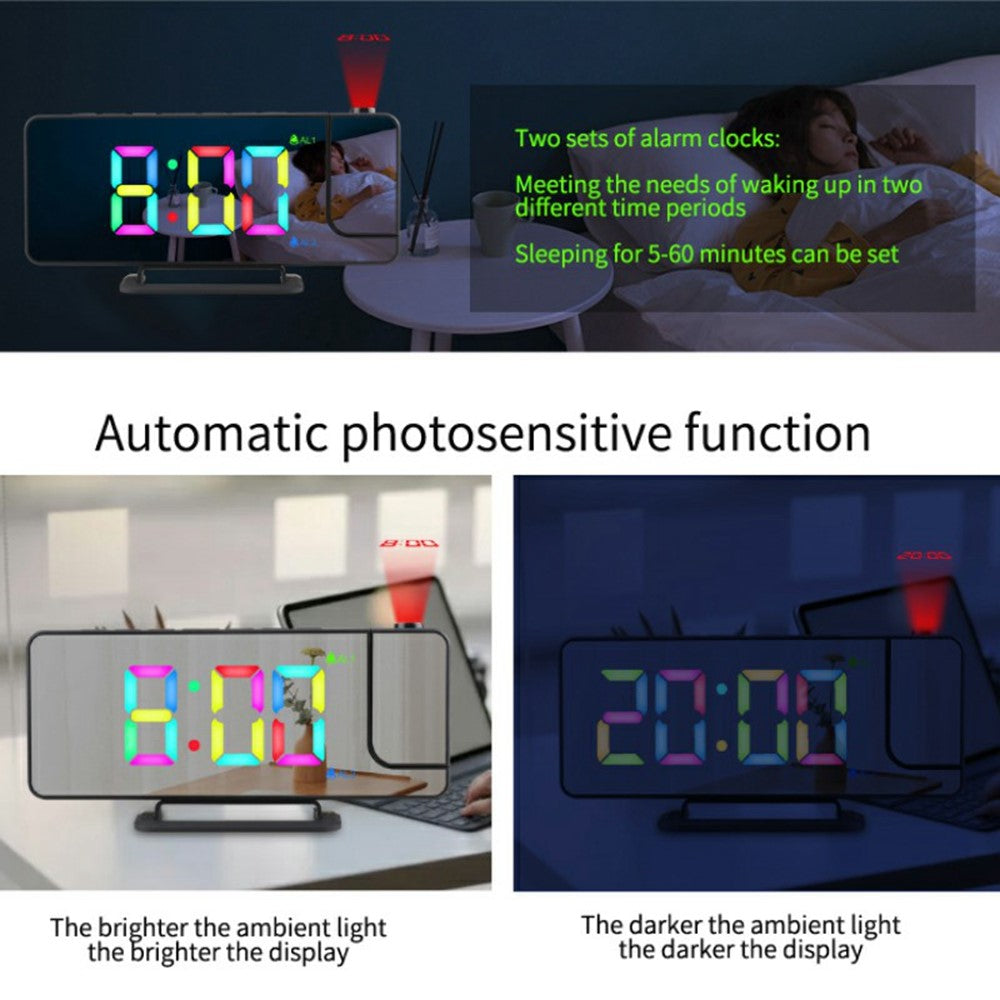 TS-9210 RGB Mirror Projection Clock Large Screen Digital Alarm Clock Desktop Electronic Clock