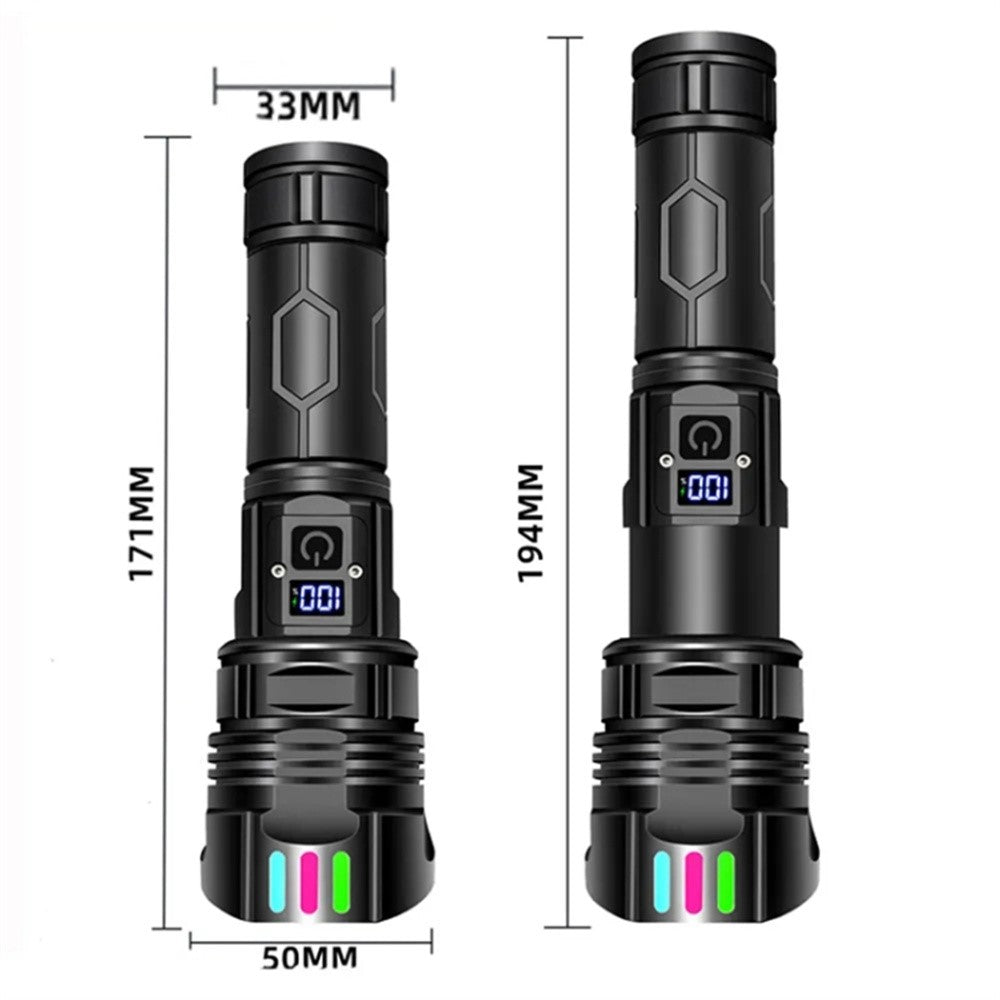 A08 Digital Display 5 Modes Flat Port Flashlight High Power LED Torch with Fluorescent Strip ( with Battery )