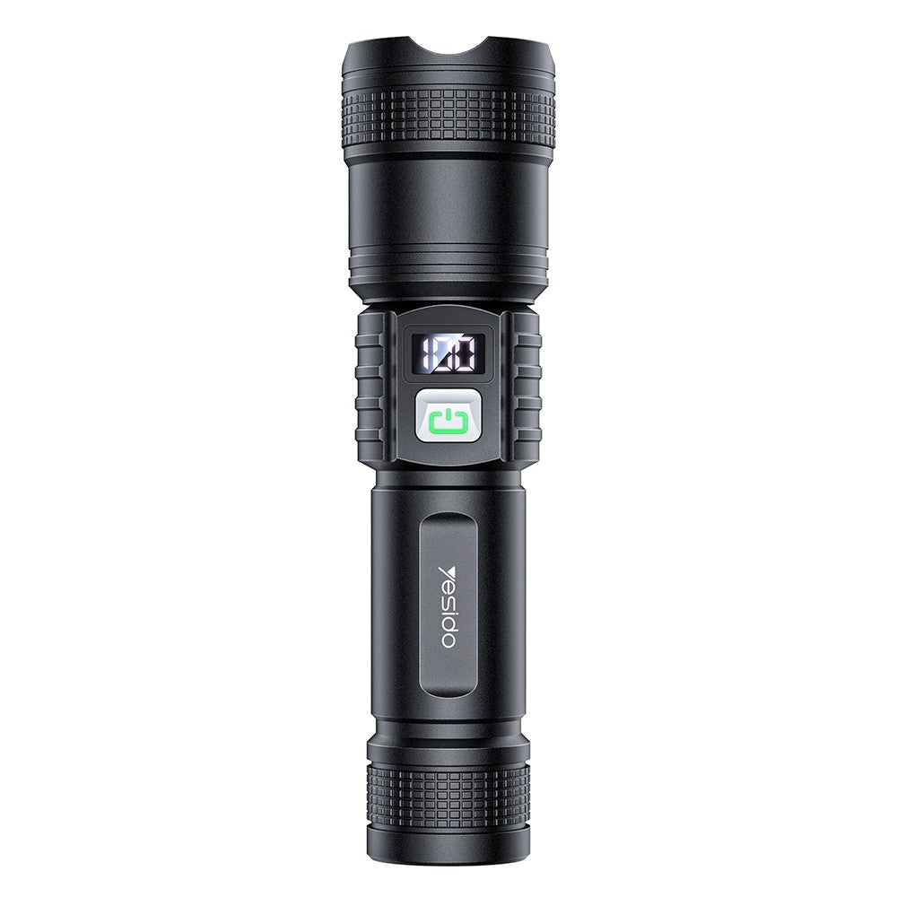 YESIDO TC11 Telescopic Zoomable Flashlight LED White Laser 3 Modes Rechargeable Torch with Digital Display