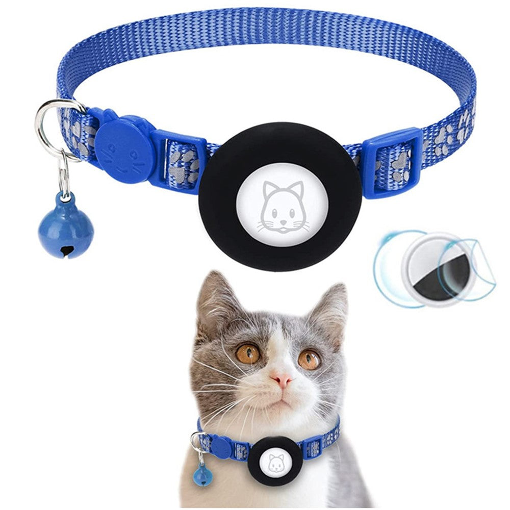 AirTag Silikonhülle, Pfotenmuster, reflektierender Haustierhalsband-Schutz mit Glöckchen, Front- & Back-Folien-Set