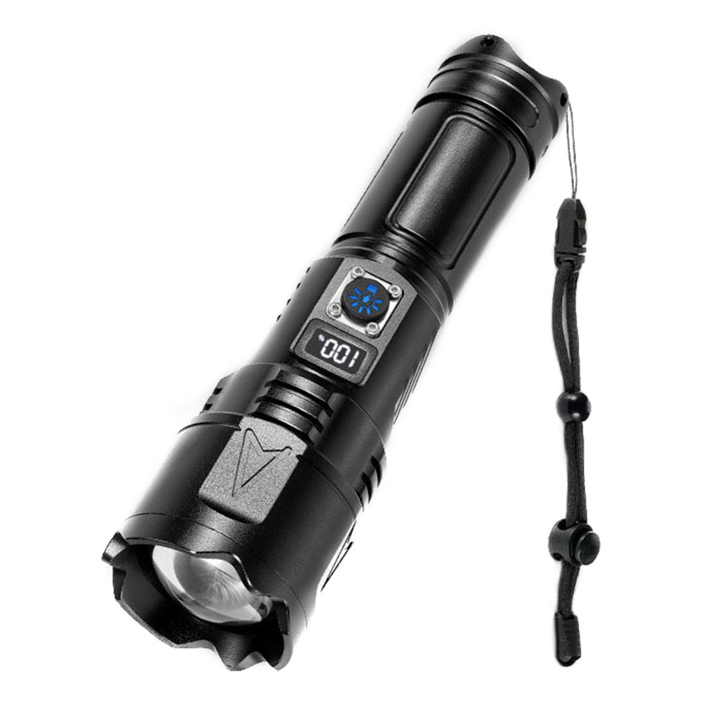A03 Outdoor Waterproof Flashlight 30W Portable LCD Display Flashlight with Strap