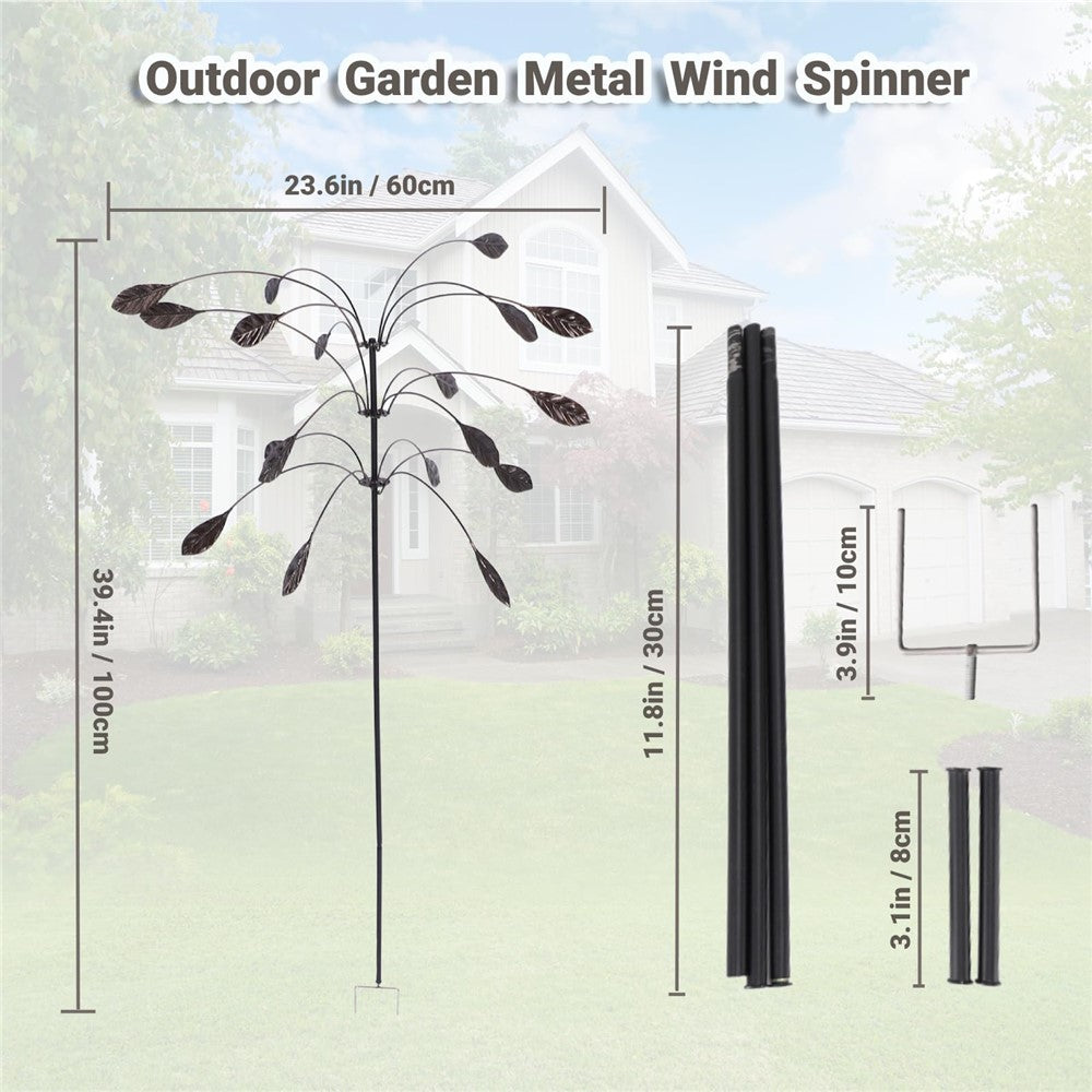 Outdoor Garden Yard Wind Power Spinner Iron Art Decorative Rotating Leaves Windmill