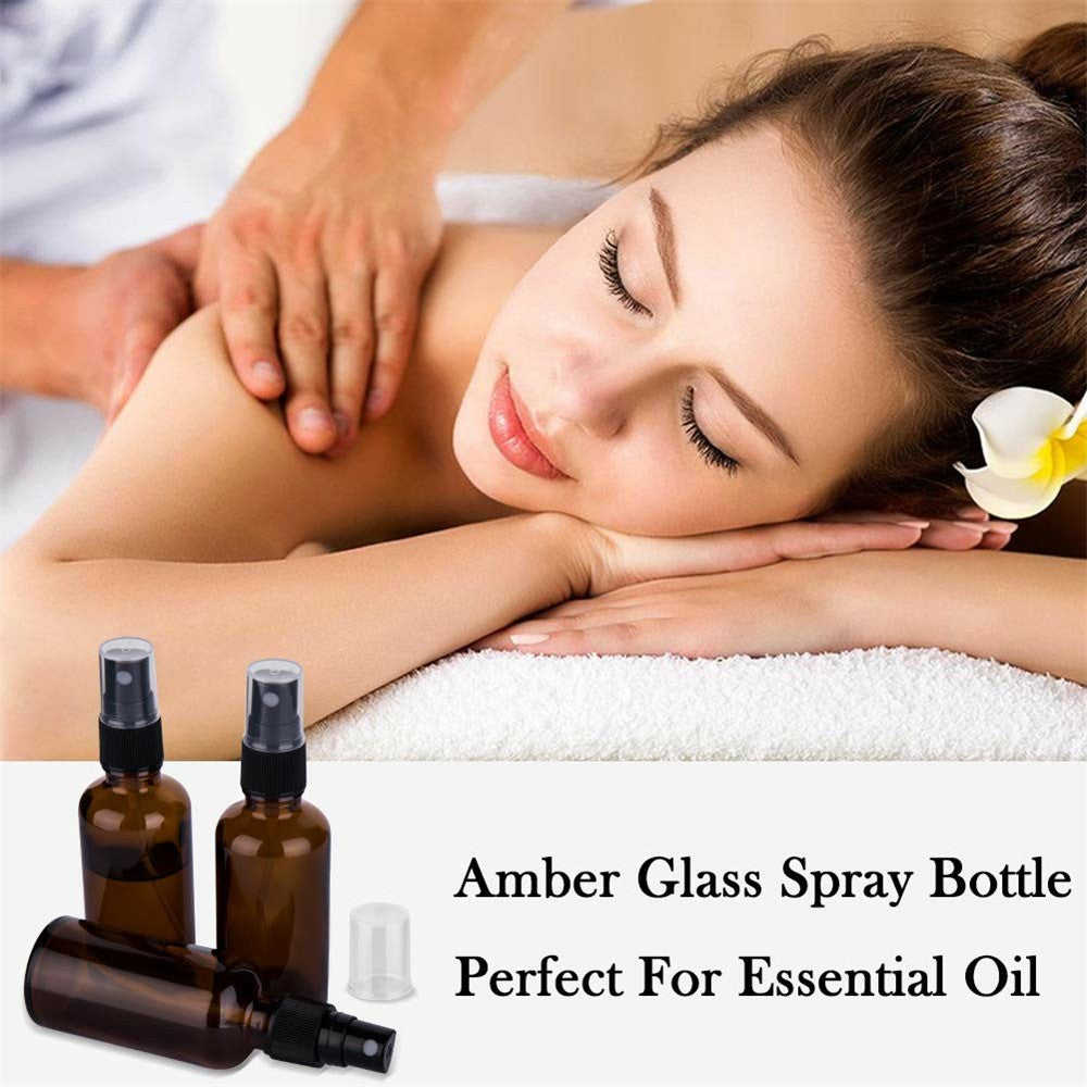 3Pcs 50ml Amber Glass Spray Bottle UV Protection Travel Fine Mist Sprayer for Oils Perfumes