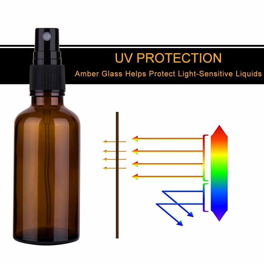 3Pcs 50ml Amber Glass Spray Bottle UV Protection Travel Fine Mist Sprayer for Oils Perfumes