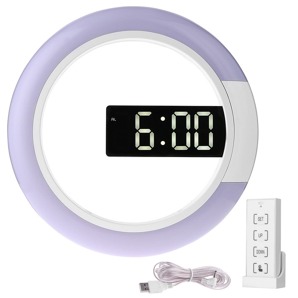 TS-S24 Creative LED Mirror Hollow Wall Clock with Alarm Temperature Ring Light Multi-color Switch