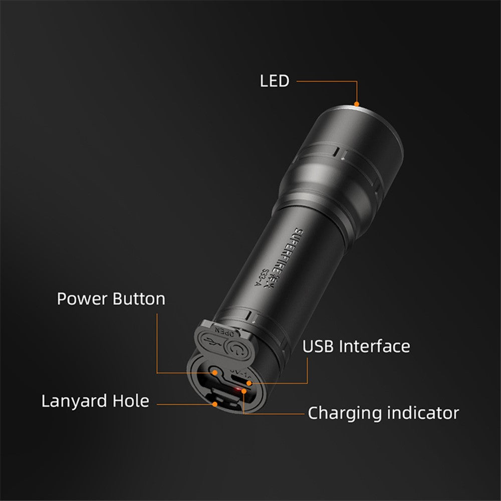 SUPERFIRE S33-A Bright LED Flashlight 4-Mode Rechargeable Waterproof Outdoor Camping Hiking Torch