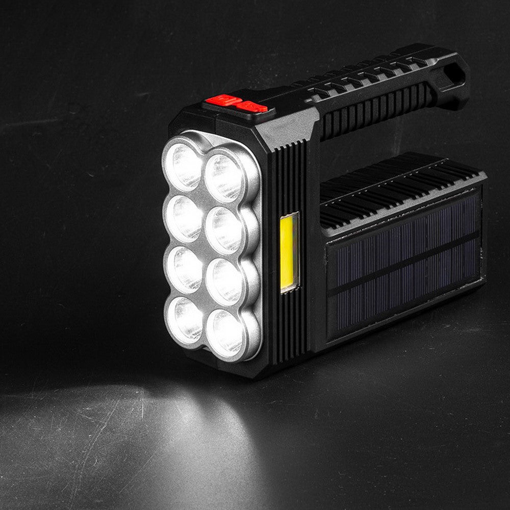 W5117-1 Solar Powered 8-lamp Flashlight Portable Waterproof Rescue Light Multi-functional Searchlight for Hiking Camping