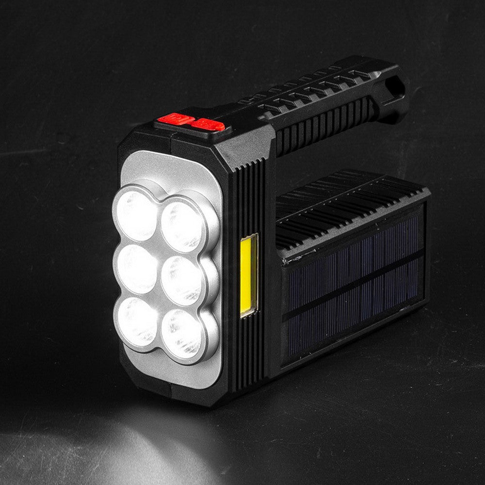 W5116-1 Multi-functional Solar Powered Flashlight Portable 6-lamp Rescue Light Waterproof Searchlight for Hiking Camping