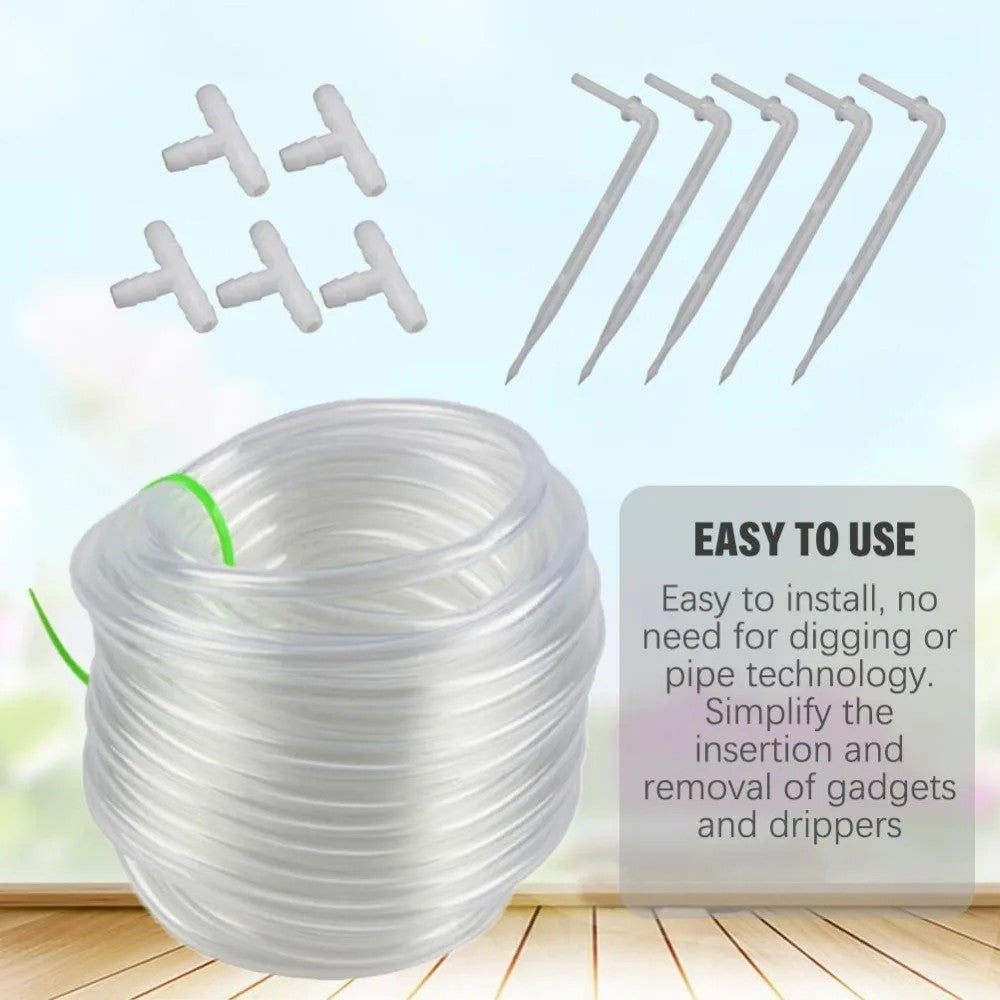 10m PVC Water Pipe Garden Drip Irrigation Clear Hose Fittings for Automatic Waterer