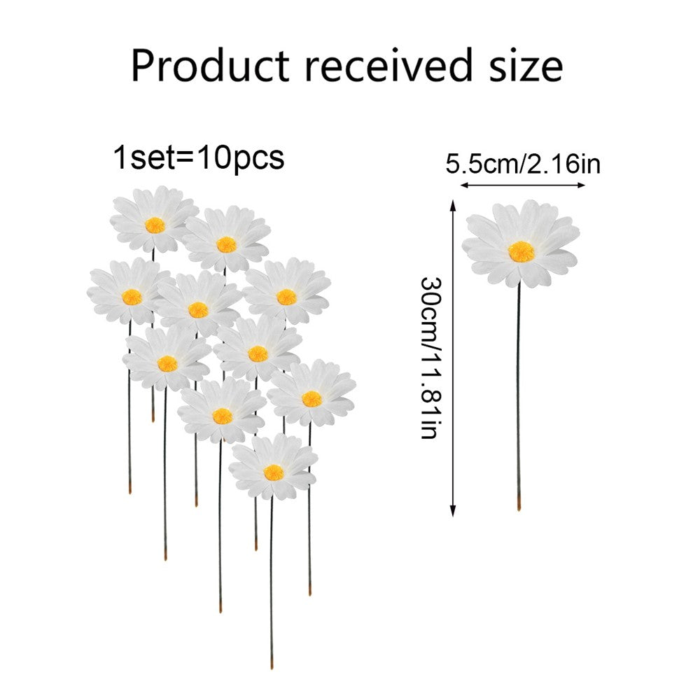 G329 10Pcs / Set Simulated Daisy Shape Garden Stake Outdoor Courtyard Patio Lawn Decoration