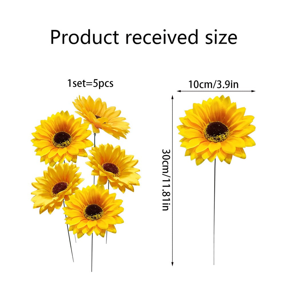 5Pcs / Set Simulated Sunflower Garden Stake Outdoor Courtyard Patio Lawn Decorative Stick
