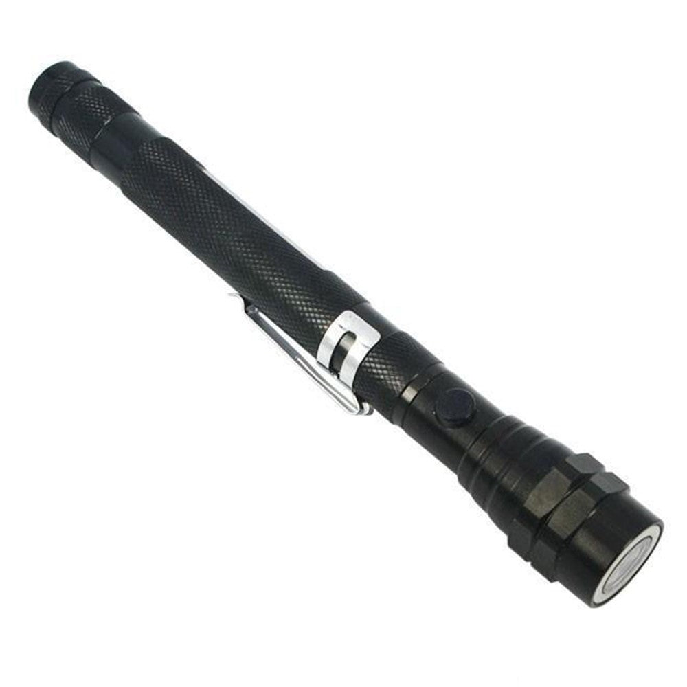 3-LED Extendable Aluminum Alloy Flashlight Magnetic Pickup Tool Flexible Gooseneck Pen Clip Light