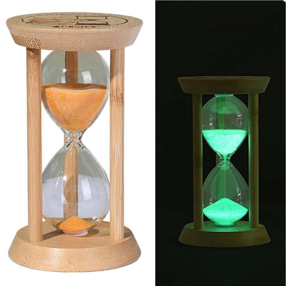 Time Hourglass 10 Minutes Sand Timer Luminous Design Engraved Wooden Base Desktop Decoration