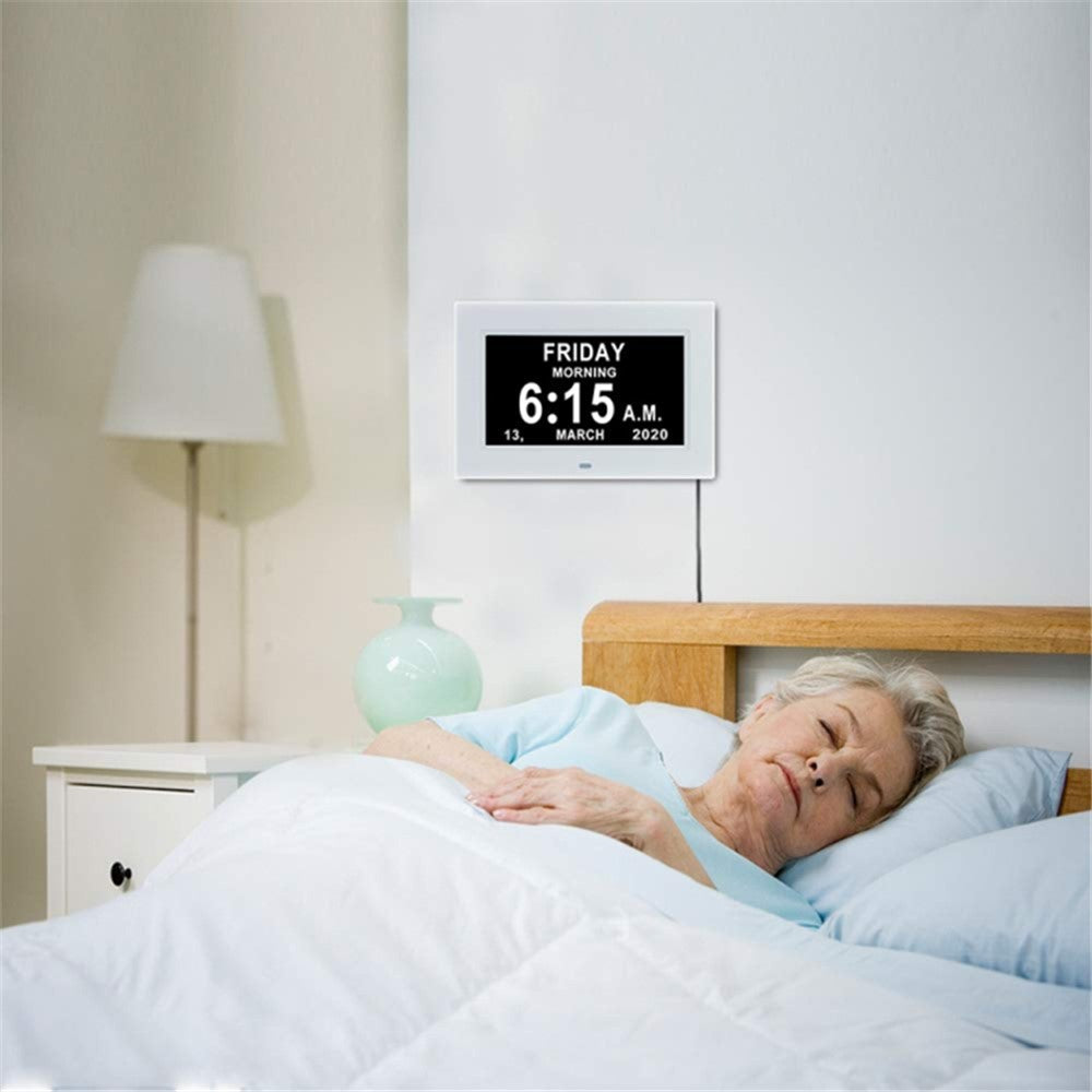 Alarm Clock Digital Calendar Day Clock 7-inch Large Display Programmable Medication Reminder, EU Plug