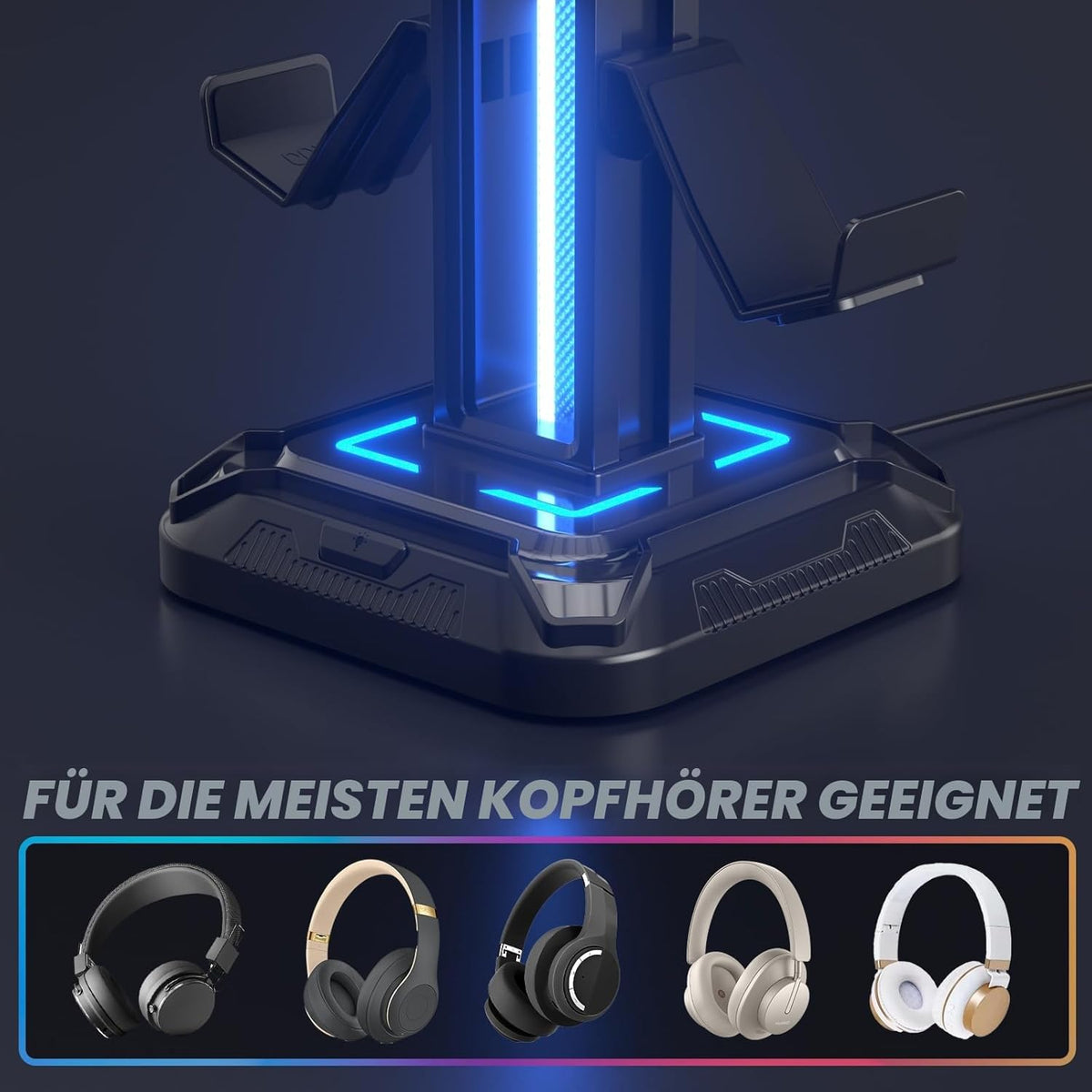 KDD Gaming Kopfhörer Ständer Led Mit 9 Lichtmodi - Drehbarer Headset Halterung Tisch Mit Abnehmbarer Controller Halterung - Headset Ständer Gaming Zubehör Für Gamer PC Xbox ONE Ps5(Schwarz)