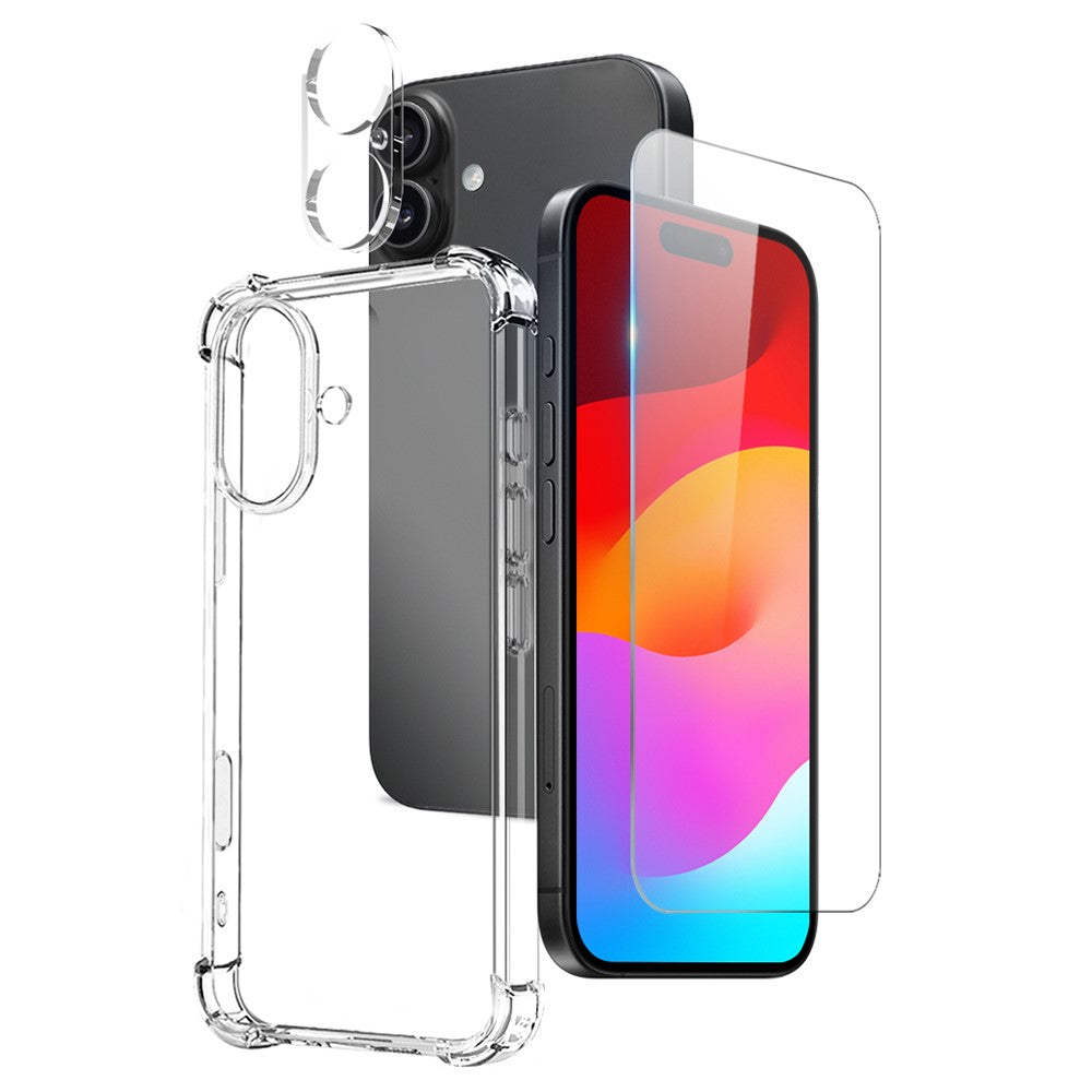 NORTHJO For iPhone 17 Case Shockproof TPU Clear Phone Cover with Tempered Glass and Camera Lens Film