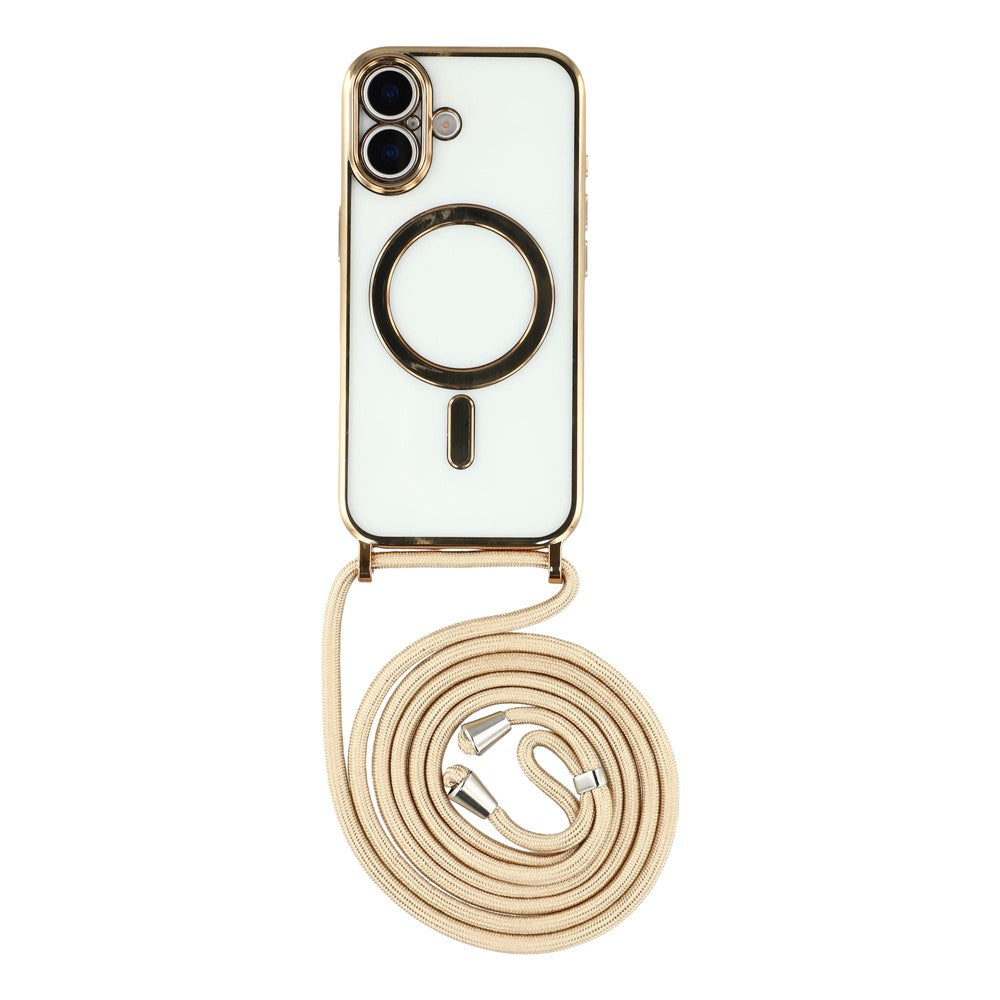 For iPhone 17 Case Compatible with MagSafe Electroplating Edge TPU Phone Cover with Shoulder Strap
